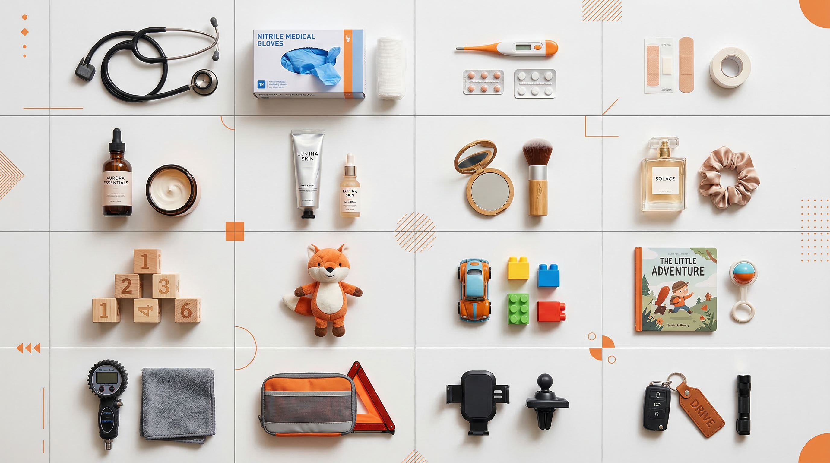 VJ Group product categories including medical supplies, beauty products, toys, and automotive accessories